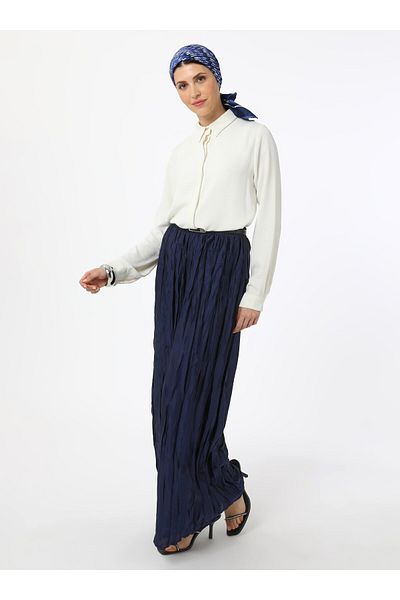 Refka Wrinkle Effect Pleated Trousers - Navy Blue - Refka