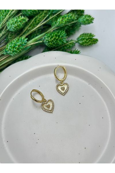 MyladyAccessoriess Zircon Stone Detailed Dangle Steel Heart Earrings