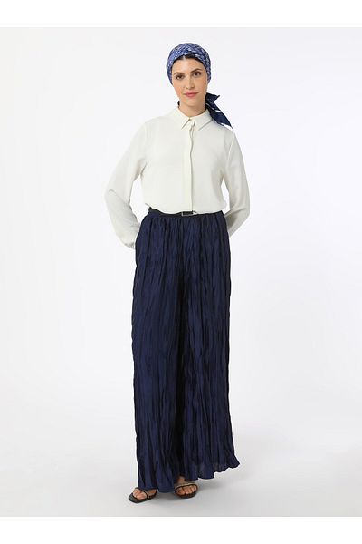 Refka Wrinkle Effect Pleated Trousers - Navy Blue - Refka