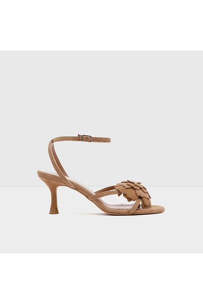 Aldo CARNELIA-TR - Rochie de seară de damă din piele naturală Bej cu sandale cu toc în formă de flori