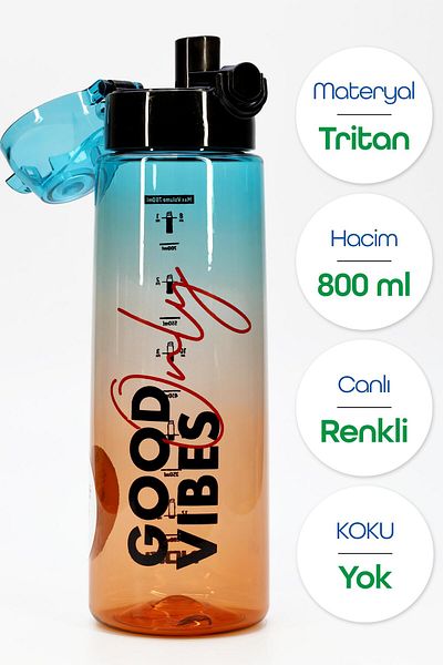 Telvesse Water Canteen Tritan Wide Mouth Water Bottle Graffiti Sports Flask Waterer Bpa-Free 800ml Blue 0104