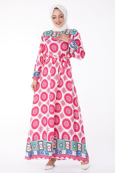 TOFİSA Ethnic Patterned Dress Fusya - 26228