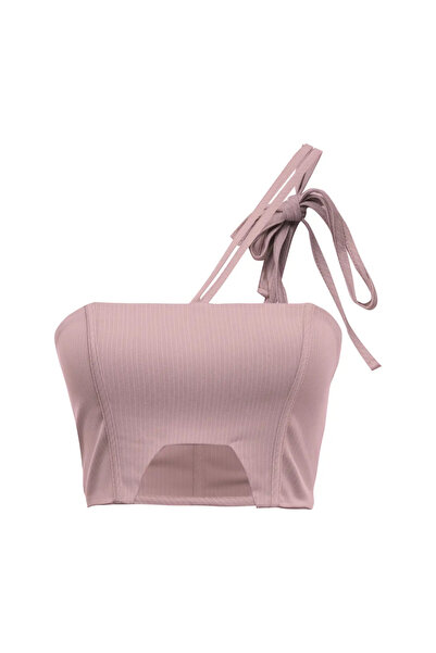 Keikei Pembe Dokuma Kolsuz Kısa Crop Top