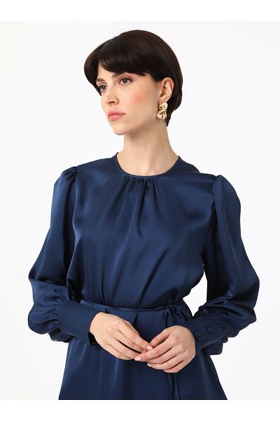 Refka Σατέν τουνίκ με λεπτομέρεια δεσίματος - Navy Blue - Refka