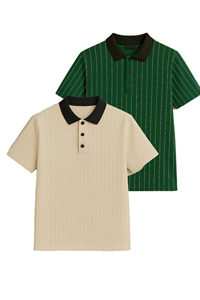 FATELLA Tricou confortabil din bumbac pieptănat, cu guler polo, cu model în d...