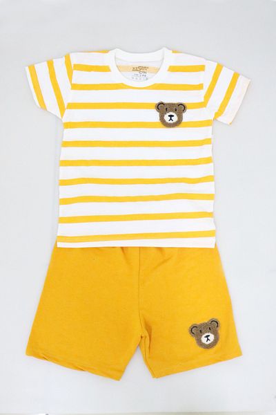 e-çocuk Boy's Striped Teddy Bear Shorts Suit - 1104