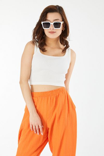 TOFİSA Square Neck Short Sleeve Crop White - 24439