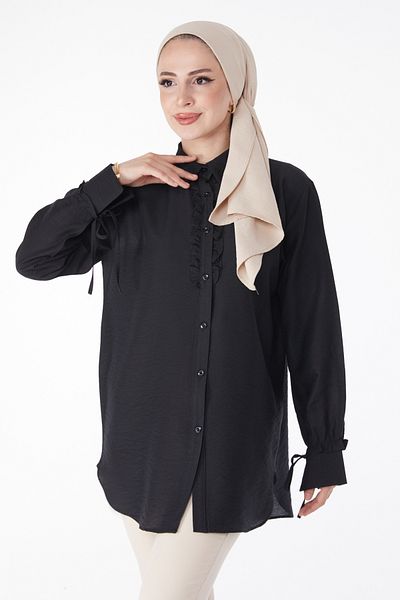 TOFİSA Frilly Shirt Black - 25259