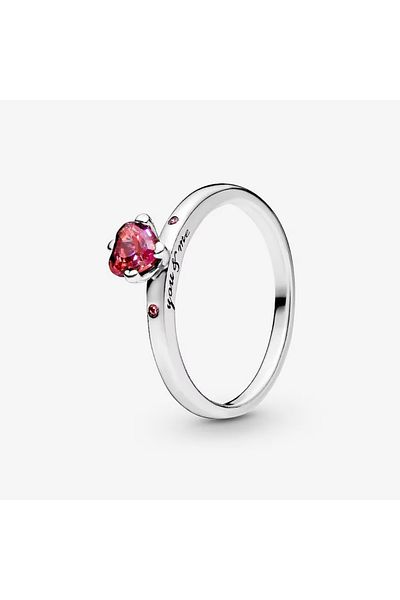 Pandora Inel Pandora cu inima rosie You and Me din Argint 925 si Zirconiu - 52