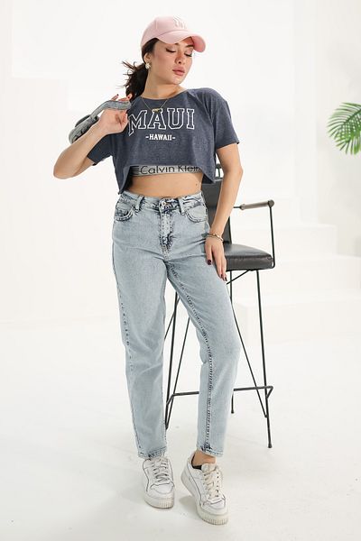 TOFİSA Blugi de damă, uni, medii, albastru închis, slim fit Mom - 13360
