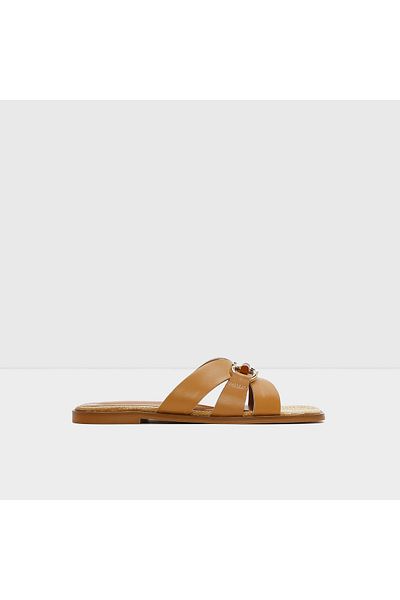 Aldo Mona-Tr - Genuine Leather Straw Sole Beige Women's Flat Slippers