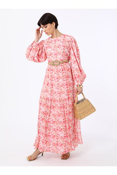 Benin Rochie Hijab cu Motiv Floral - Motiv Floral Roz - Benin