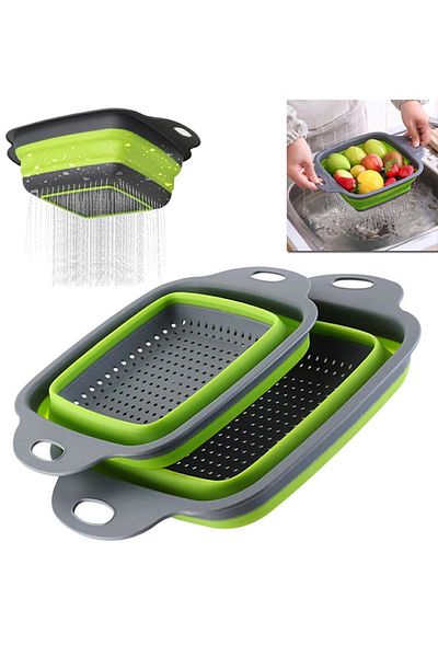 zola Set 2 strecuratoare din silicon, pentru spalat/scurs fructe, legume, paste, gri/verde