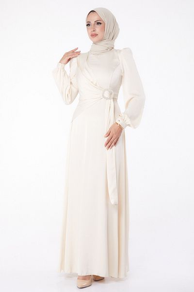 TOFİSA Stoned Evening Dress Beige - 26193