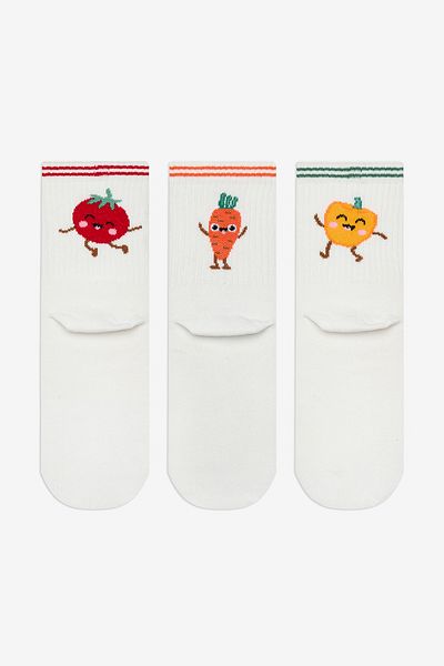Penti 3 Pairs Cotton Vegetable Patterned College Tennis Toe Seamless Socket Socks