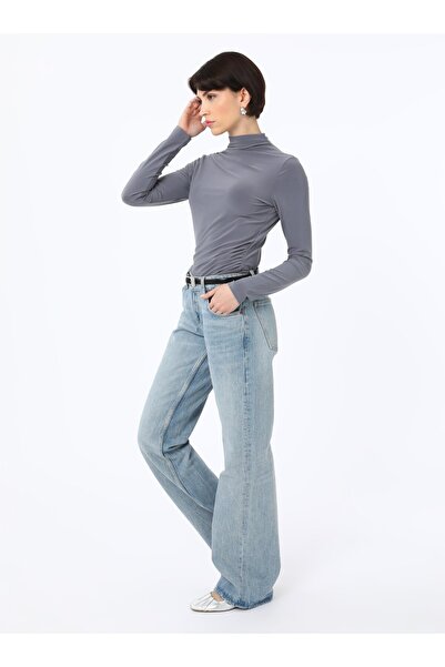 Refka Büzgü Detaylı Dik Yaka Bluz - Antrasit - Refka