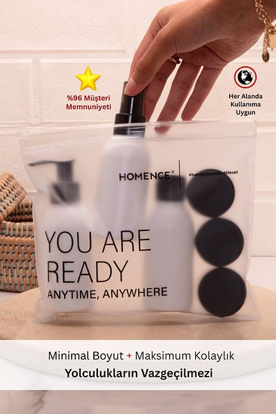 homence Set de geantă de machiaj de călătorie și sticle albă de 100 ml