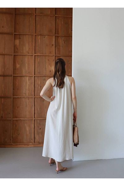 OTAKU Women's Shirred Collar Casual Summer Midi Dress