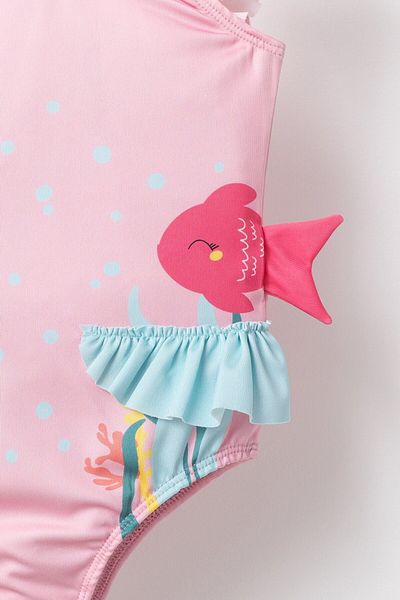 Banamio Rivery Fish Detailed Ruffled Girl's Swimsuit