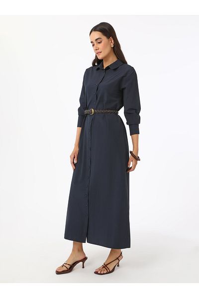 Refka Φόρεμα Hijab με λεπτομέρεια με κουμπιά Poplin - Navy Blue - Refka