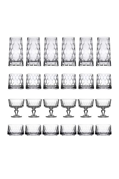 Paşabahçe Leafy 24 Piece Water Glass Bowl Ice Cream Bowl Soft Drink Glass Dowry Set