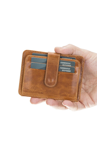 MericLine حامل بطاقات جلدي نحيف متعدد الأقسام BLW019 V18 أسمر