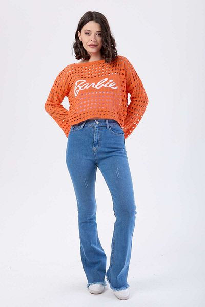 TOFİSA Pantaloni din denim din bumbac flare Lycra Albastru închis - 23661