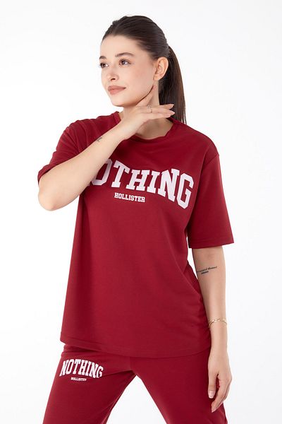 TOFİSA T-Shirt Trousers Double Set Claret Red - 13199