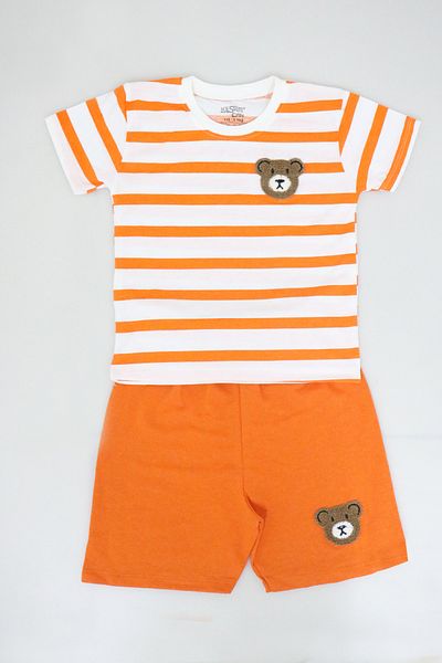 e-çocuk Boy's Striped Teddy Bear Shorts Suit - 1104