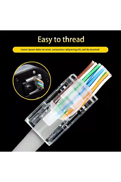 Derwell Yeni Nesil Rj45 Cat5 Cat6 Ethernet Internet Kablo Soketi Konnektör Delikli 8p8c Jack Utp Uç 100 Adet