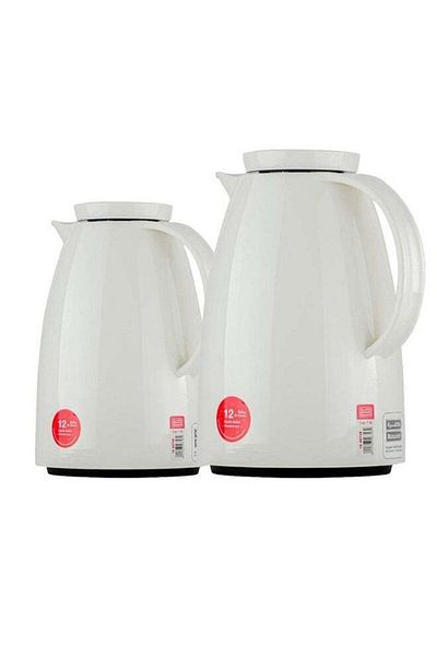 BASURRAH Basra White Glossy Tea Thermos Set - 2 Pieces (1 Liter - 0.5 Liter)