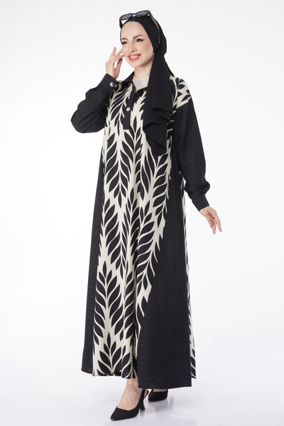 TOFİSA Patterned Loose Dress Black - 25045