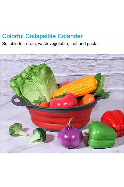 zola Foldable silicone colander, 24x3-8 cm, gray/red