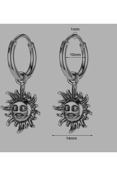 sarıyer silver Sun Figured Smiling Face Model Steel Hanging Hoop Earrings Daily Stylish Style Steel Sun Earrings