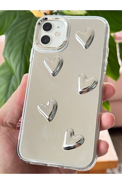 Fibaks حافظة متوافقة مع هاتف iPhone 11، غطاء سيليكون ممتص للصدمات بنمط قلب ثلاثي الأبعاد فضي عاكس