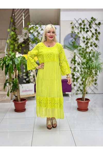 Punta Otantik Yg1659 Italian Brode Silk Dress Pistachio