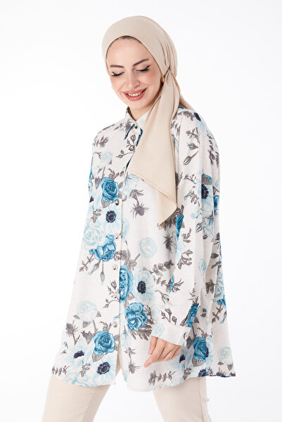 TOFİSA تونيك منقوش بالزهور باللون الأزرق - 25617