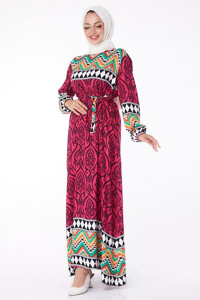 TOFİSA Patterned Dress Fusya - 26233