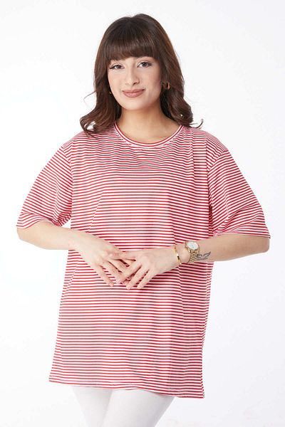 TOFİSA Striped T-Shirt Red - 25119
