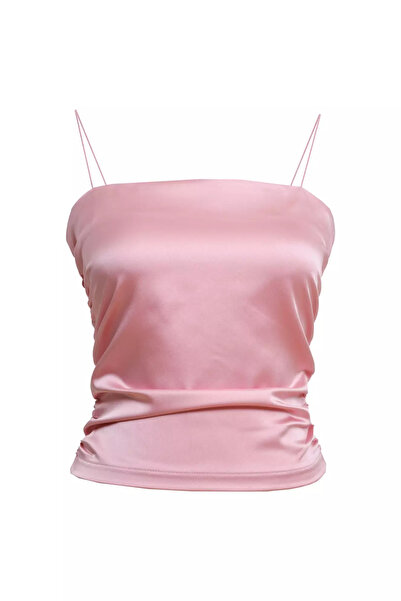 Keikei Pudra saten kolsuz crop top