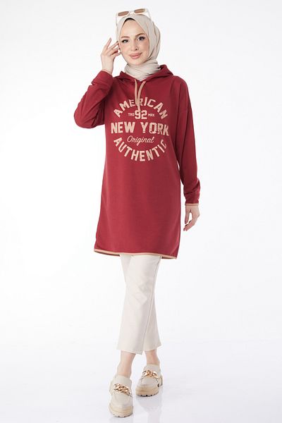 TOFİSA Front Printed Sweatshirt Claret Red - 13130