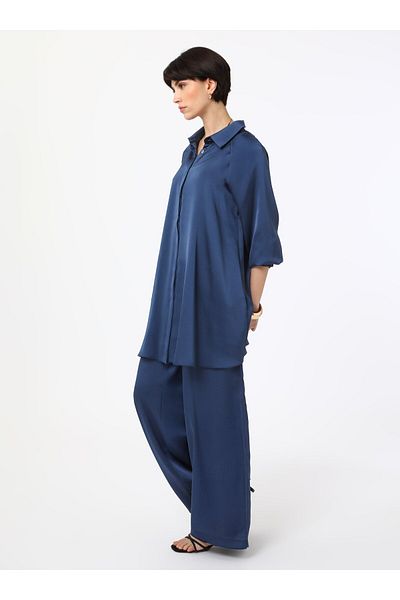 Refka Satin Tunic Trousers Double Set - Navy Blue - Refka