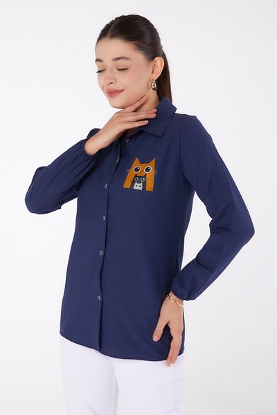 TOFİSA Printed Shirt Navy Blue - 13345