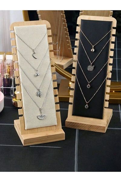 segalife 3-Piece Decorative Wooden Fabric Covered Jewelry Stand Necklace Bracelet Earring Accessory Organizer Women's Gift