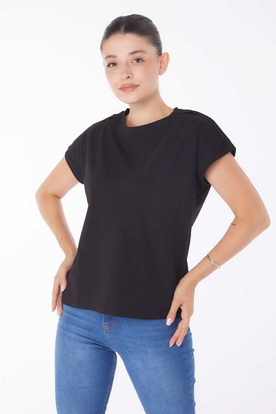 TOFİSA Button Detailed T-Shirt Black - 25950