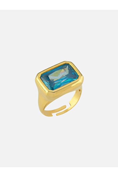 LİNYA JEWELLERY Nova Büyük Mavi Kristal Taşlı Yüzük