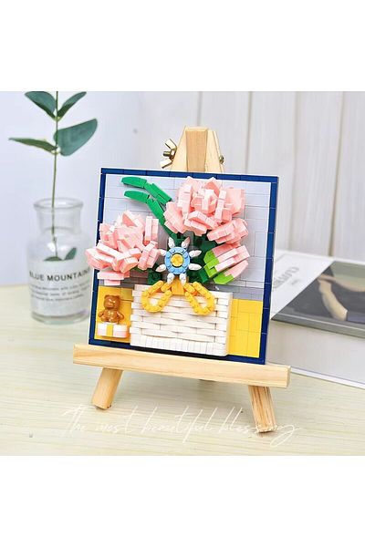 OBRO 3D Botanical Construction Set for Adults, Stand, Flower Frame, Plastic, 778 Pieces, Pink