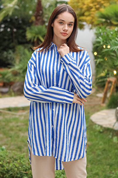 TOFİSA Tunica de dama cu dungi albastre - guler de camasa, 13172