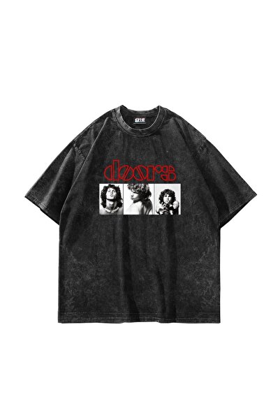 Bak Moda Doors Štampano Oversize kroj Unisex periva crna majica