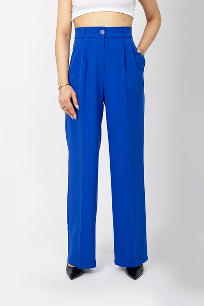Stil Sepeti Women's Saks Blue High Waist Pleated Palazzo Fabric Pants Drl-100078236